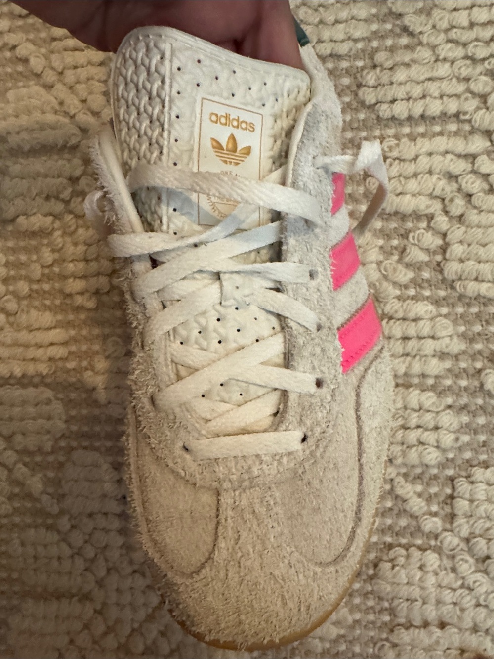 adidas Gazelle Suede Sneakers in Light Gray with Pink Stripes - Picture 7 of 7